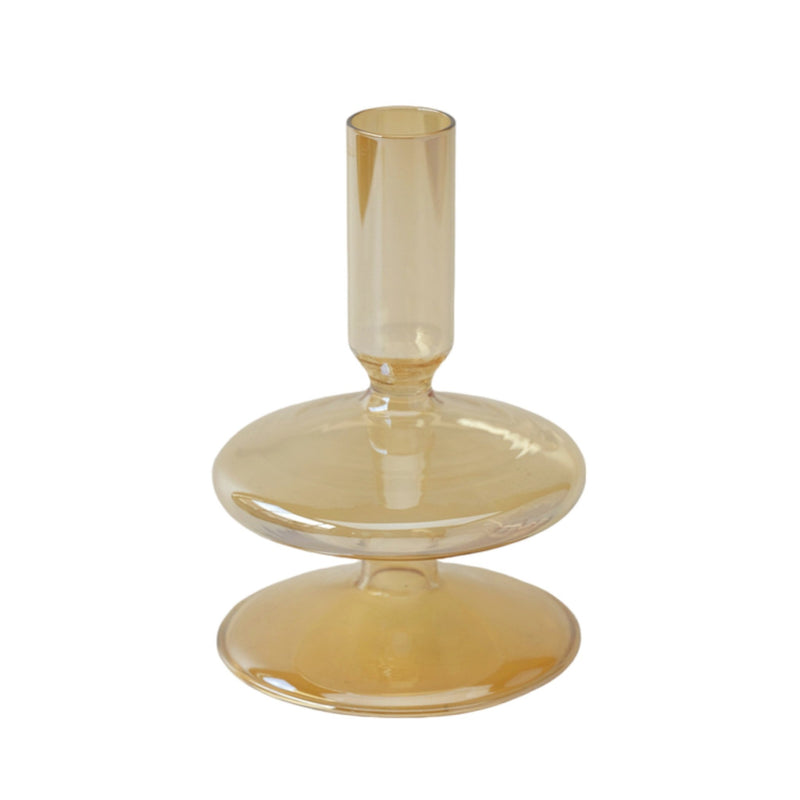 5" Vintage Glass Taper Candle Holder, Gold Luster - Al Rugaib Furniture