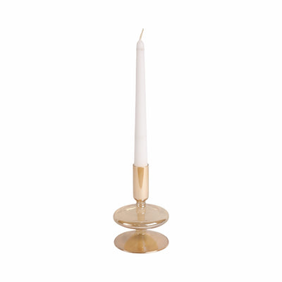 5" Vintage Glass Taper Candle Holder, Gold Luster - Al Rugaib Furniture