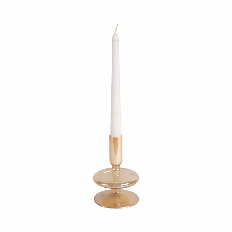5" Vintage Glass Taper Candle Holder, Gold Luster - Al Rugaib Furniture