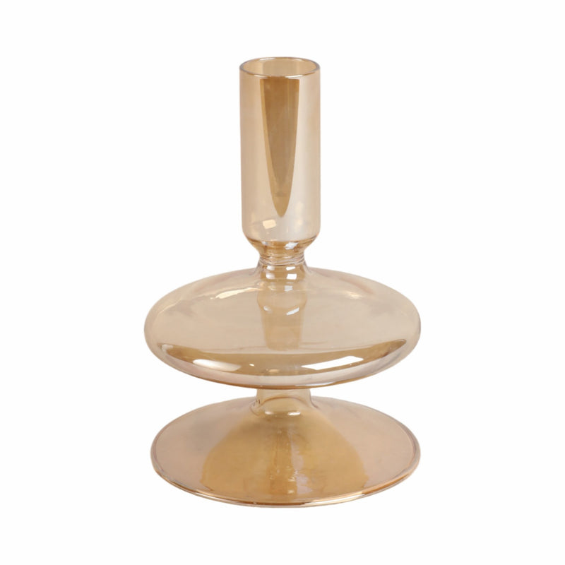 5" Vintage Glass Taper Candle Holder, Gold Luster - Al Rugaib Furniture