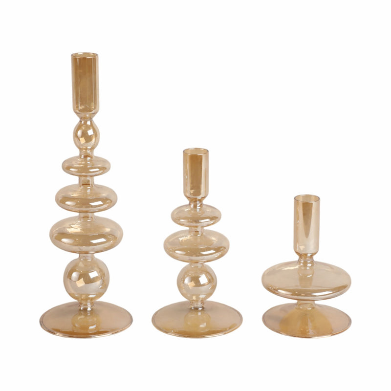 5" Vintage Glass Taper Candle Holder, Gold Luster - Al Rugaib Furniture