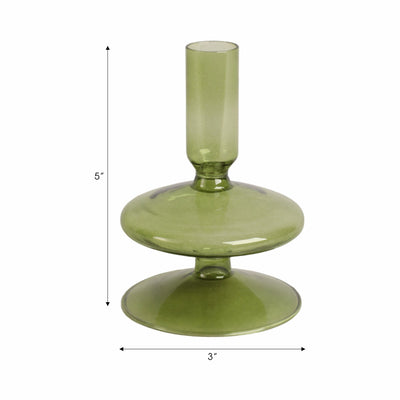 5" Vintage Glass Taper Candle Holder, Olive - Al Rugaib Furniture