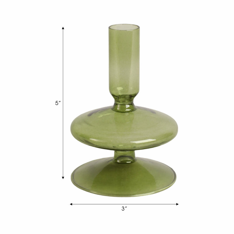 5" Vintage Glass Taper Candle Holder, Olive - Al Rugaib Furniture