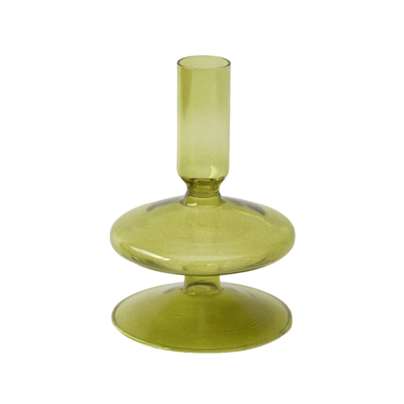 5" Vintage Glass Taper Candle Holder, Olive - Al Rugaib Furniture