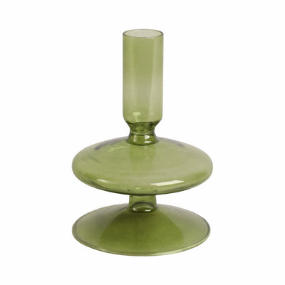 5" Vintage Glass Taper Candle Holder, Olive - Al Rugaib Furniture