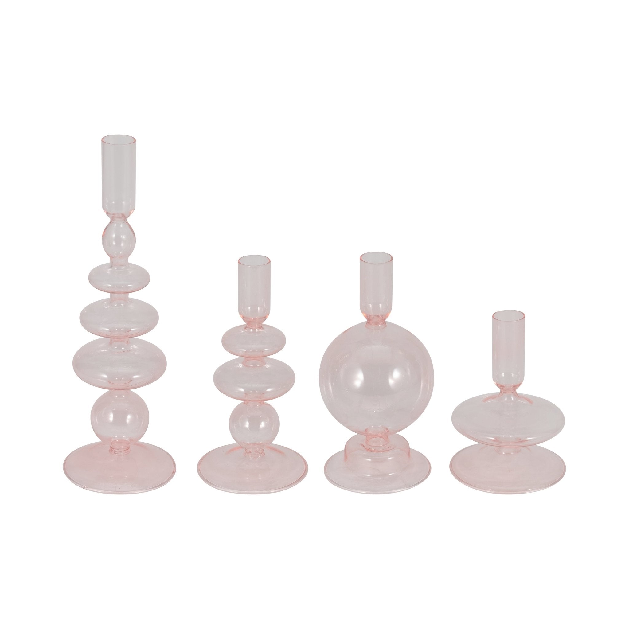 5" Vintage Glass Taper Candle Holder, Pink Candle Holders| Sagebrook Home