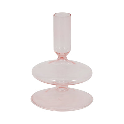 5" Vintage Glass Taper Candle Holder, Pink - Al Rugaib Furniture