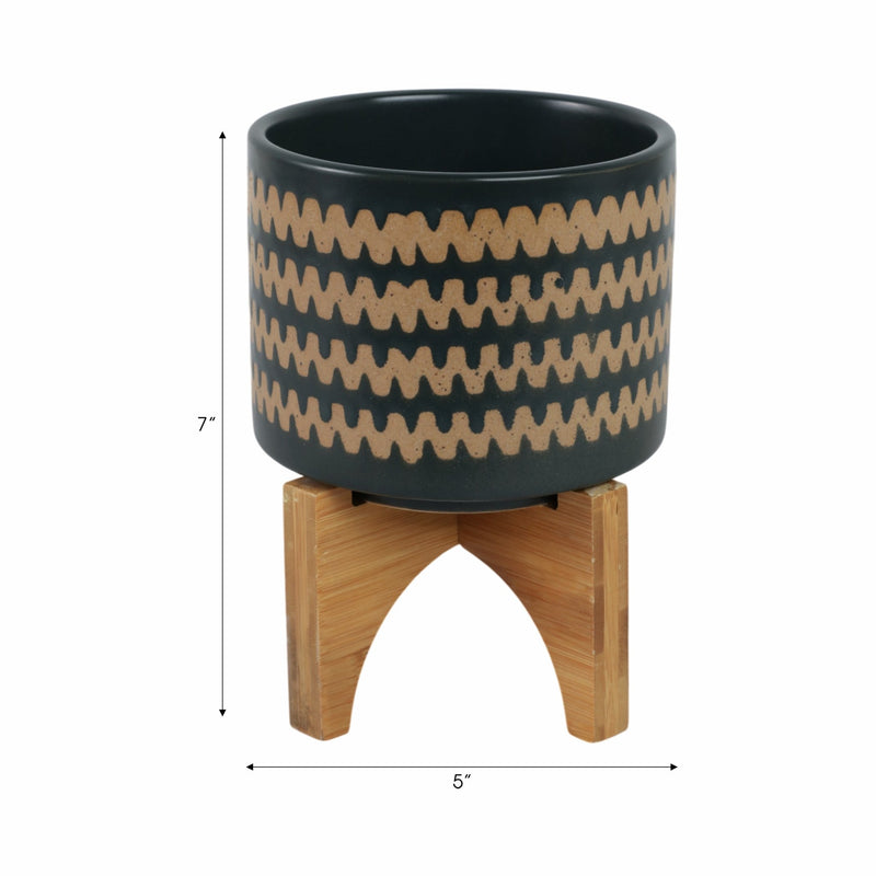 5" Zig - zag Planter W/ Stand, Teal - Al Rugaib Furniture