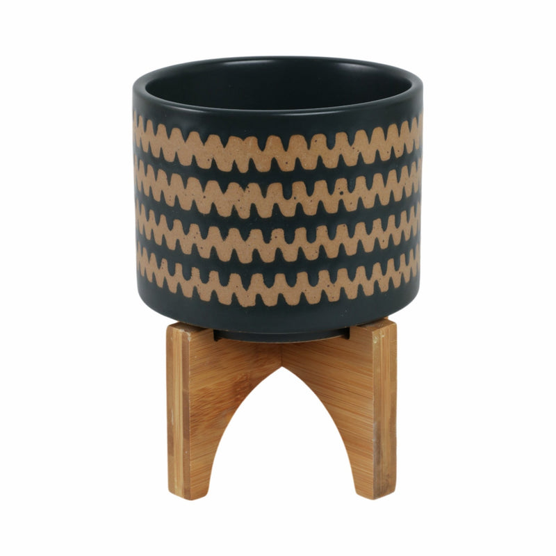 5" Zig - zag Planter W/ Stand, Teal - Al Rugaib Furniture