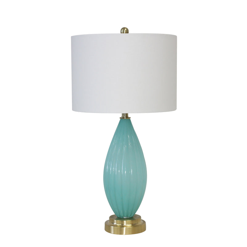GLASS 31" GROOVED TABLE LAMP, TURQUOISE