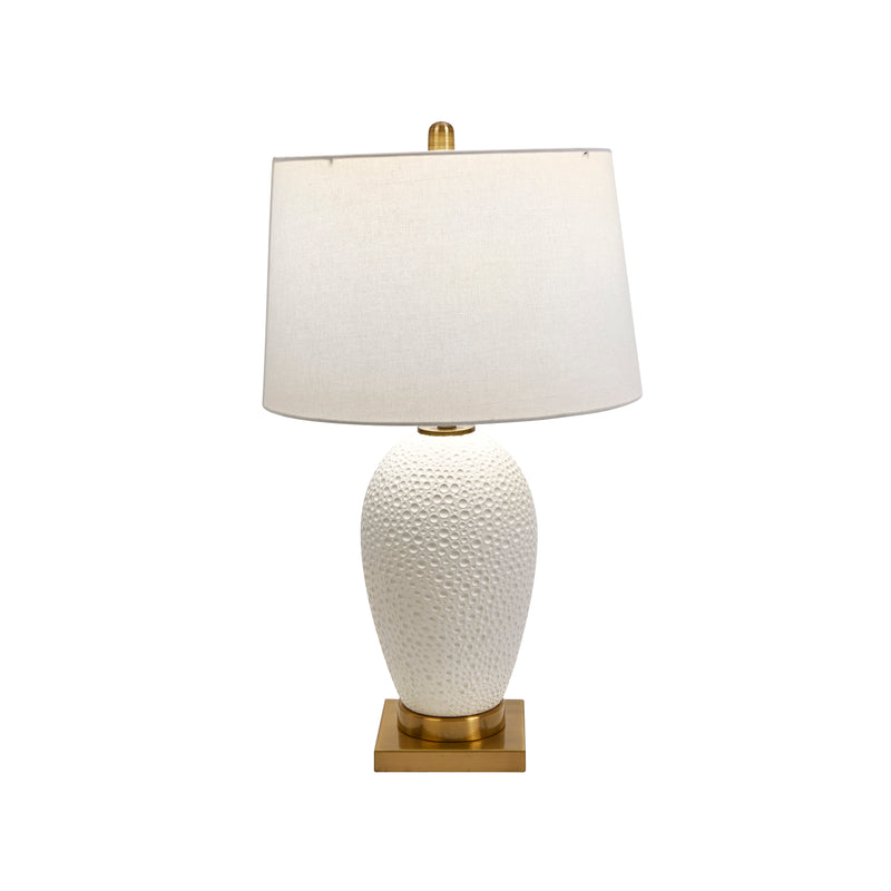 CERAMIC 27" TABLE LAMP W/ CRATERED FINISH, WHITE