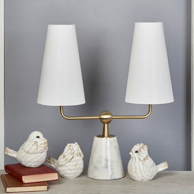 MARBLE / METAL 23" TWIN LIGHT TABLE LAMP, WHITE