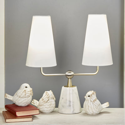 MARBLE / METAL 23" TWIN LIGHT TABLE LAMP, WHITE