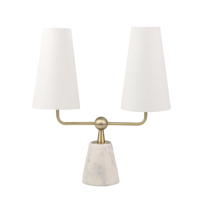 MARBLE / METAL 23 TWIN LIGHT TABLE LAMP, WHITE