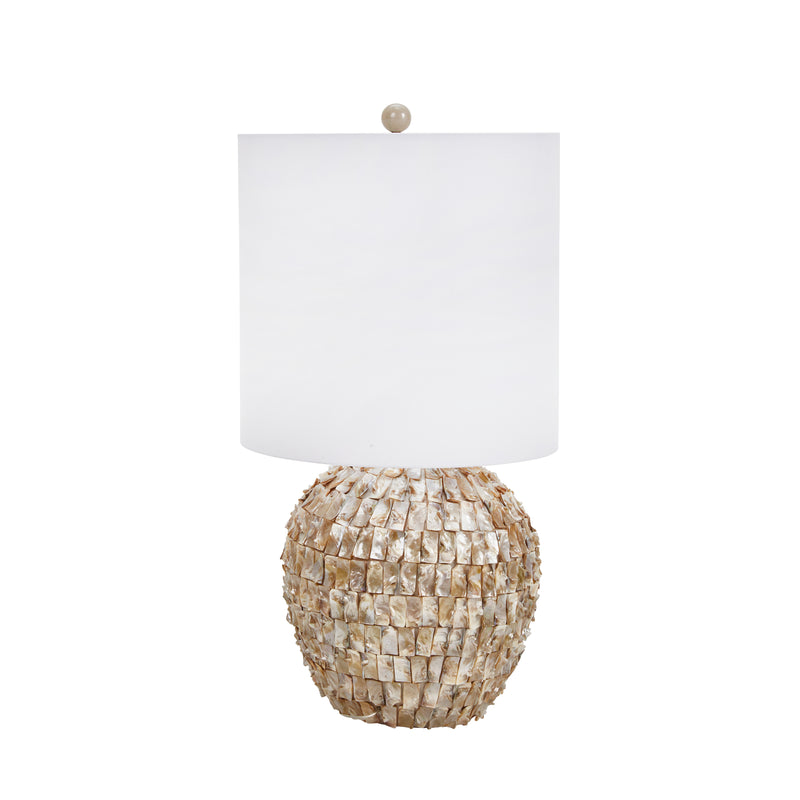 CERAMIC 30" ABALONE SHELL TABLE LAMP, BEIGE