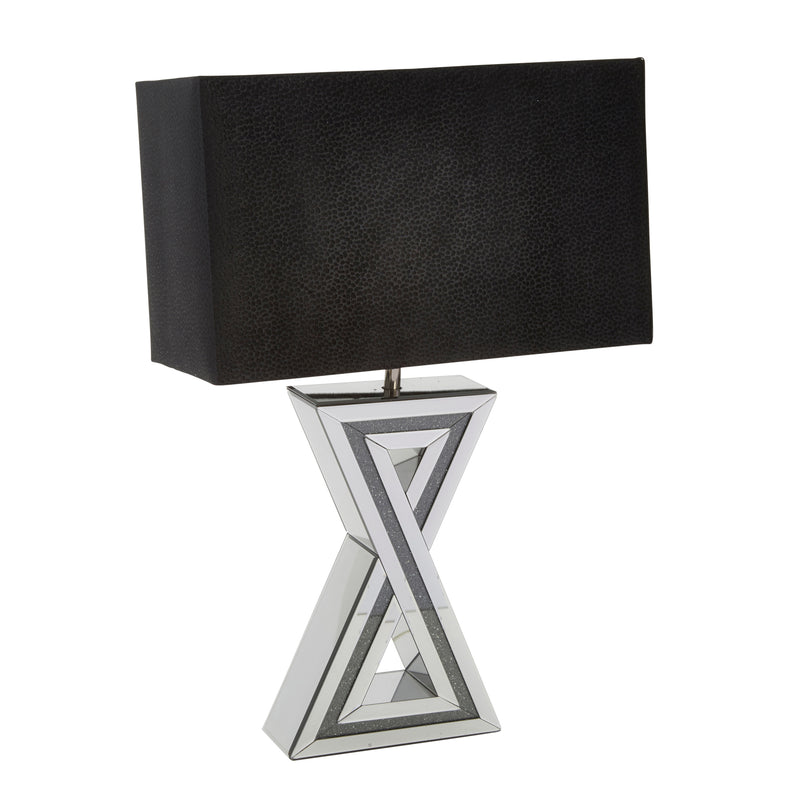 MIRRORED 28" X TABLE LAMP, SILVER