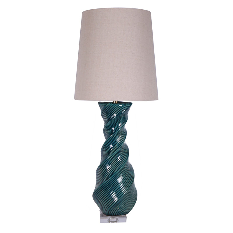 CERAMIC 38.5" BRAID TABLE LAMP, GREEN