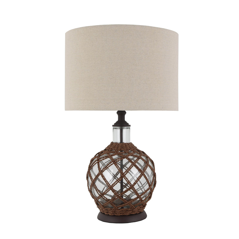 GLASS 24.25" ROPE WEAVE ROUNDTABLE LAMP, CLEAR