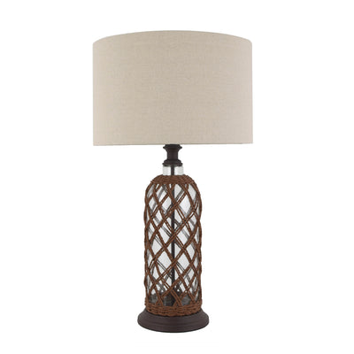 GLASS 28" ROPE WEAVE CYLINDER TABLE LAMP, CLEAR