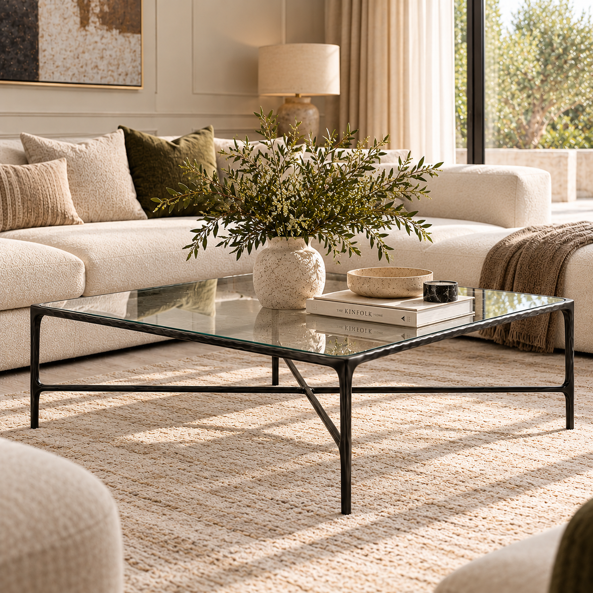 Square Black Coffee Table with Glass Top