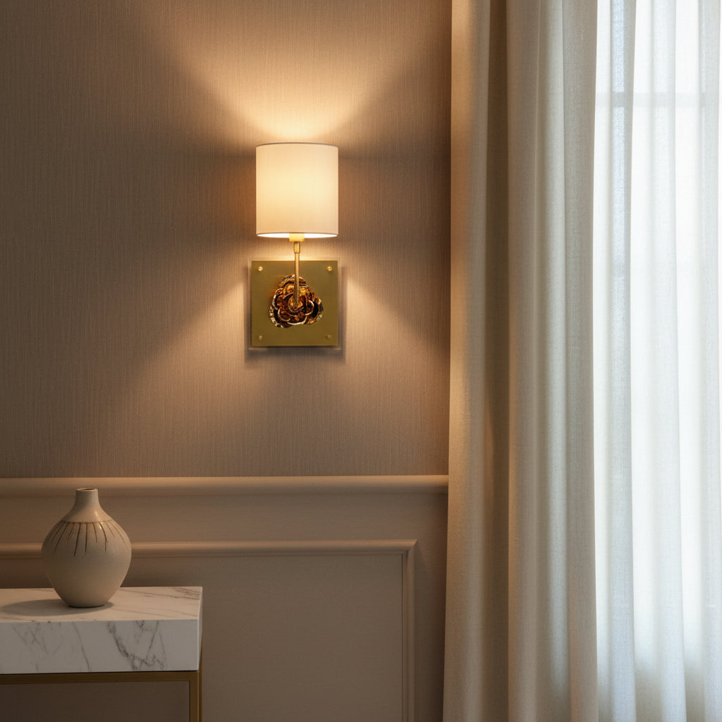 METAL FLOWER WALL SCONCE, GOLD