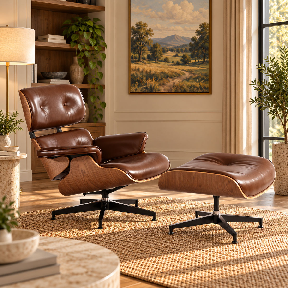 Palisander Wood Lounge Chair - Saddle Brown