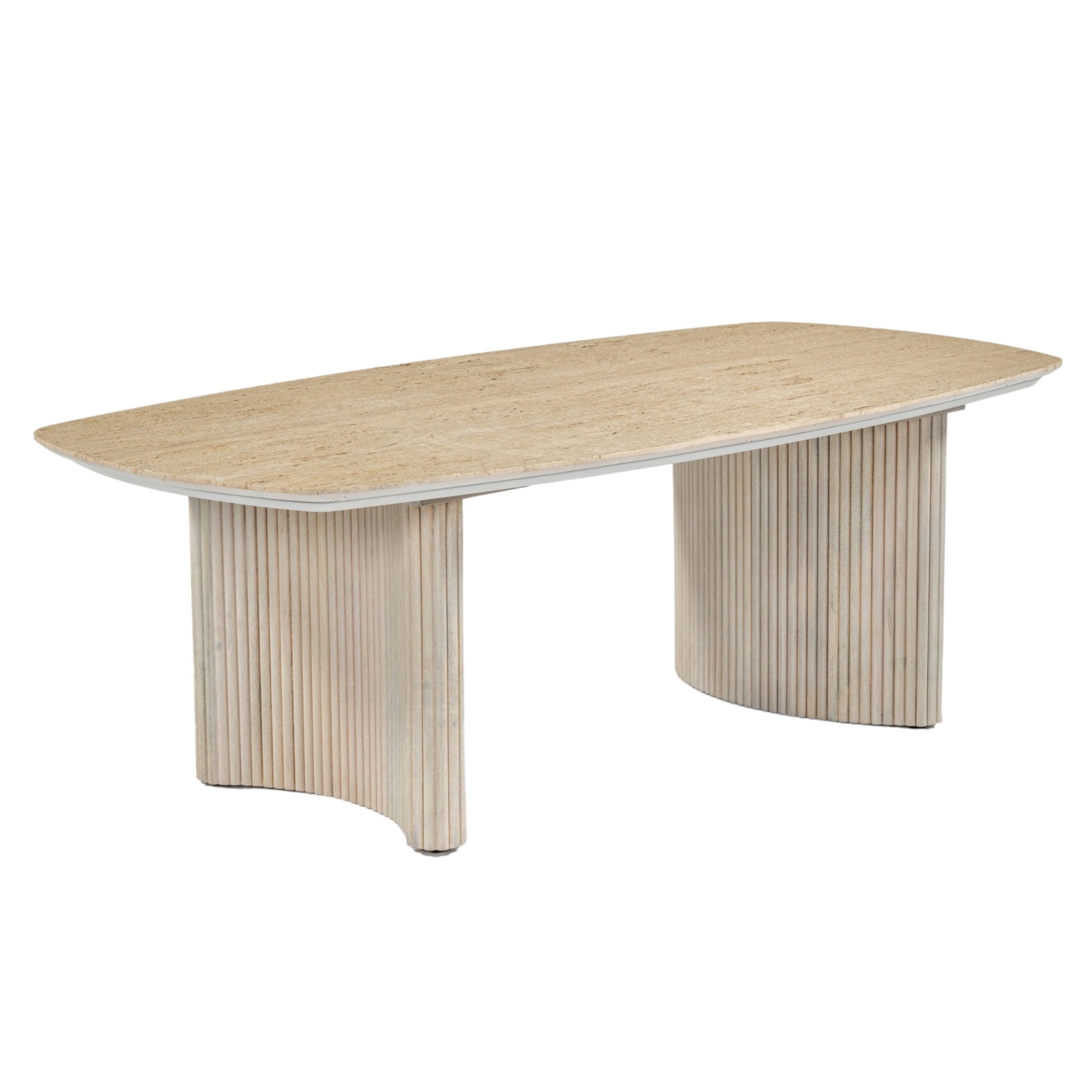 52"catalina Travertine&fluted Wood Coffee Table/kd Coffee Tables| Sagebrook Home