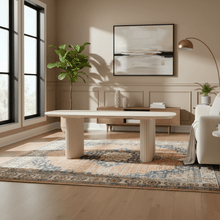 52"catalina Travertine&fluted Wood Coffee Table/kd