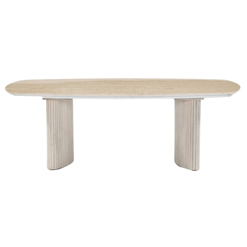 52"catalina Travertine&fluted Wood Coffee Table/kd - Al Rugaib Furniture