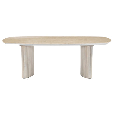 52"catalina Travertine&fluted Wood Coffee Table/kd - Al Rugaib Furniture