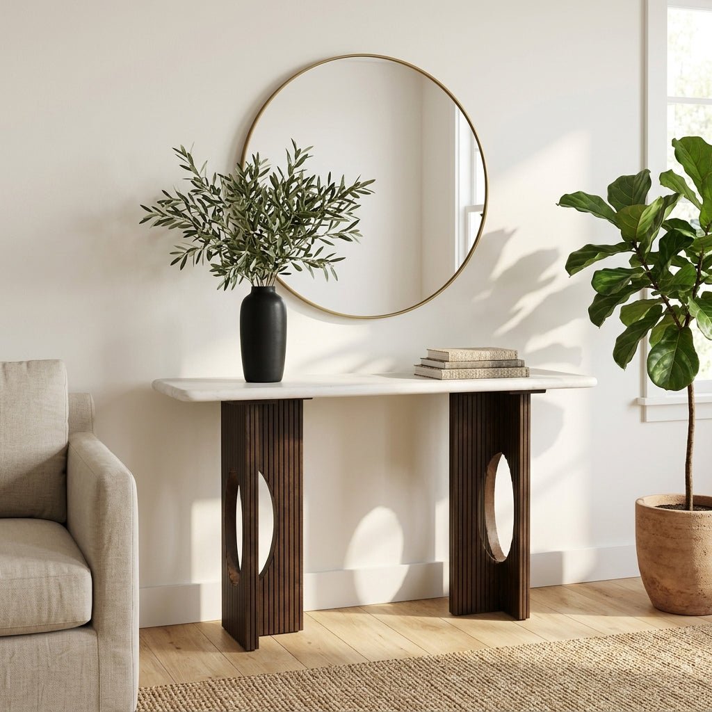 52x30" Fluted Base Console Table, White/brown Consoles & Sideboards| Sagebrook Home