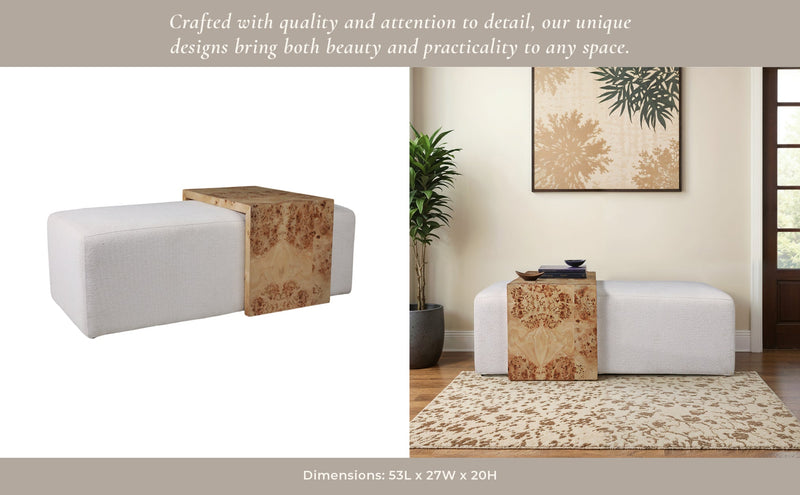 53" Rectangular Ottoman With Burl Wood Table, Ivor - Al Rugaib Furniture
