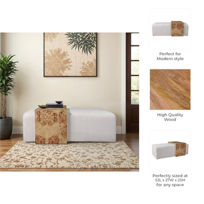 53" Rectangular Ottoman With Burl Wood Table, Ivor - Al Rugaib Furniture