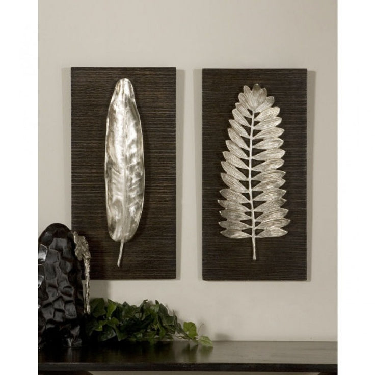 Silver Leaves Metal Wall Panels, S/2