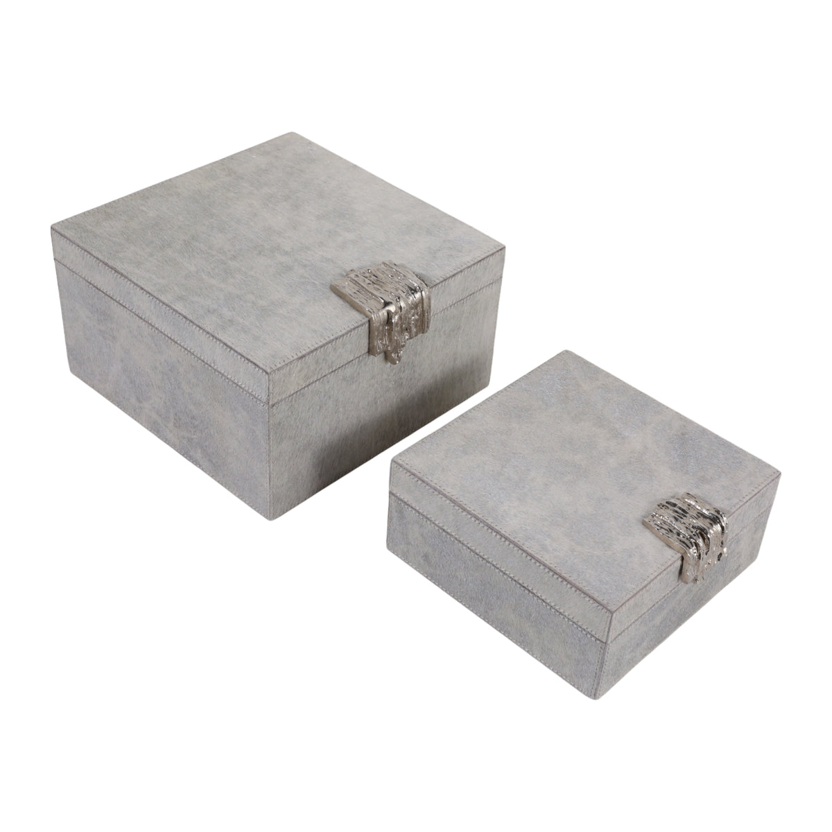S/2 7/9" GLOUSTER SILVER HAIR ON HIDE BOXES