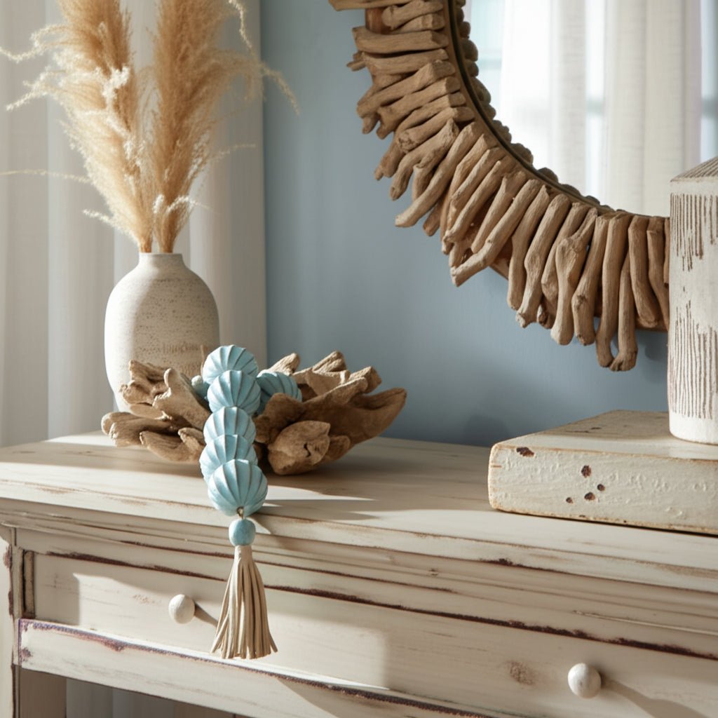 53"newbrdge Teal Eco-mix Garland W/leather Tassels Table Decors| Sagebrook Home