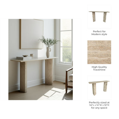 54" Canape Travertine Stone Console Table - Al Rugaib Furniture