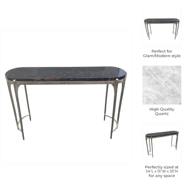 54" Cando Black Quartz Top Console Table - Al Rugaib Furniture
