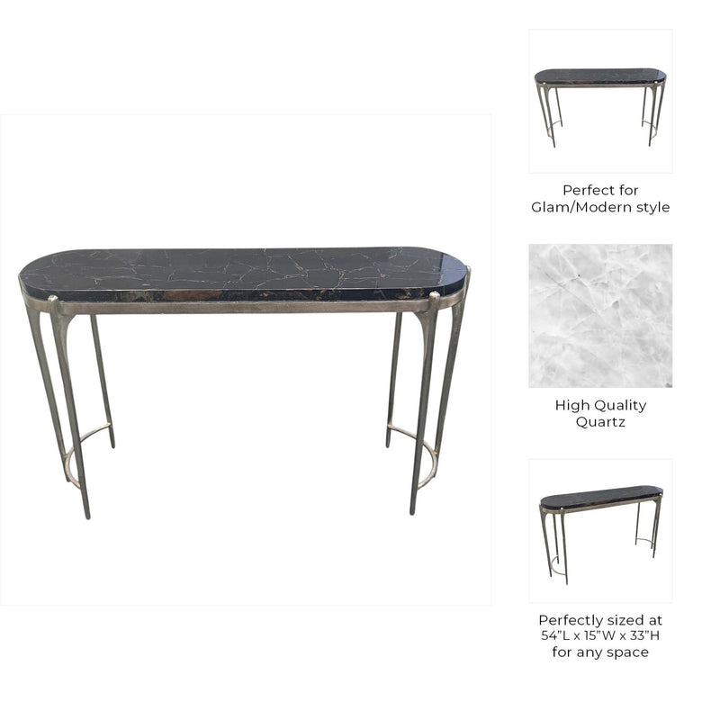 54" Cando Black Quartz Top Console Table - Al Rugaib Furniture