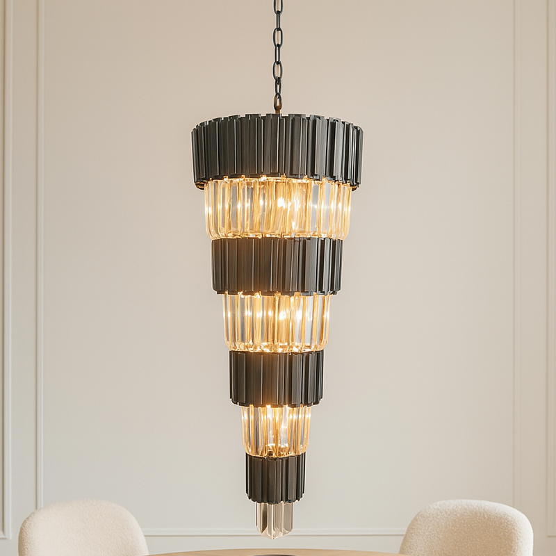 36"H METAL+CRYSTAL CHANDELIER