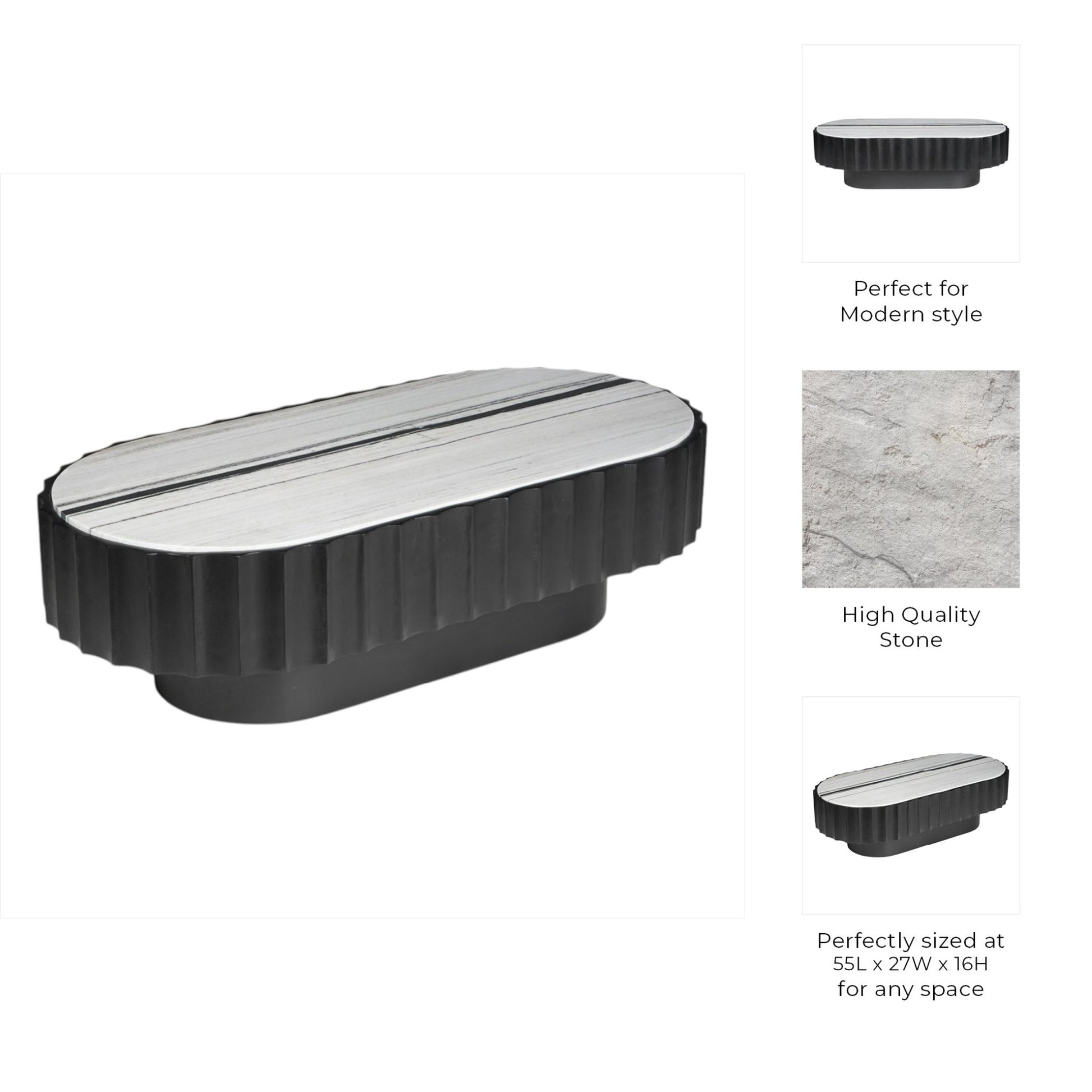 55" Panda Stone Marble And Wood Coffee Table, Blk Accent & End Tables| Sagebrook Home