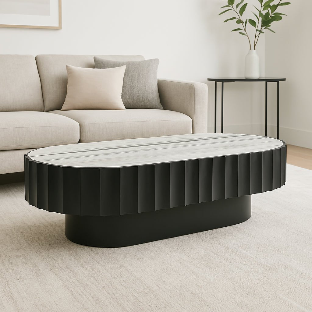 55" Panda Stone Marble And Wood Coffee Table, Blk Accent & End Tables| Sagebrook Home
