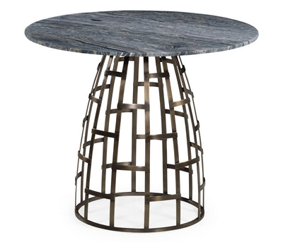 JC Outdoor - Panama Collection - 36 Round Geometric Dome Brass Breakfast Table with a Grey Marble Top