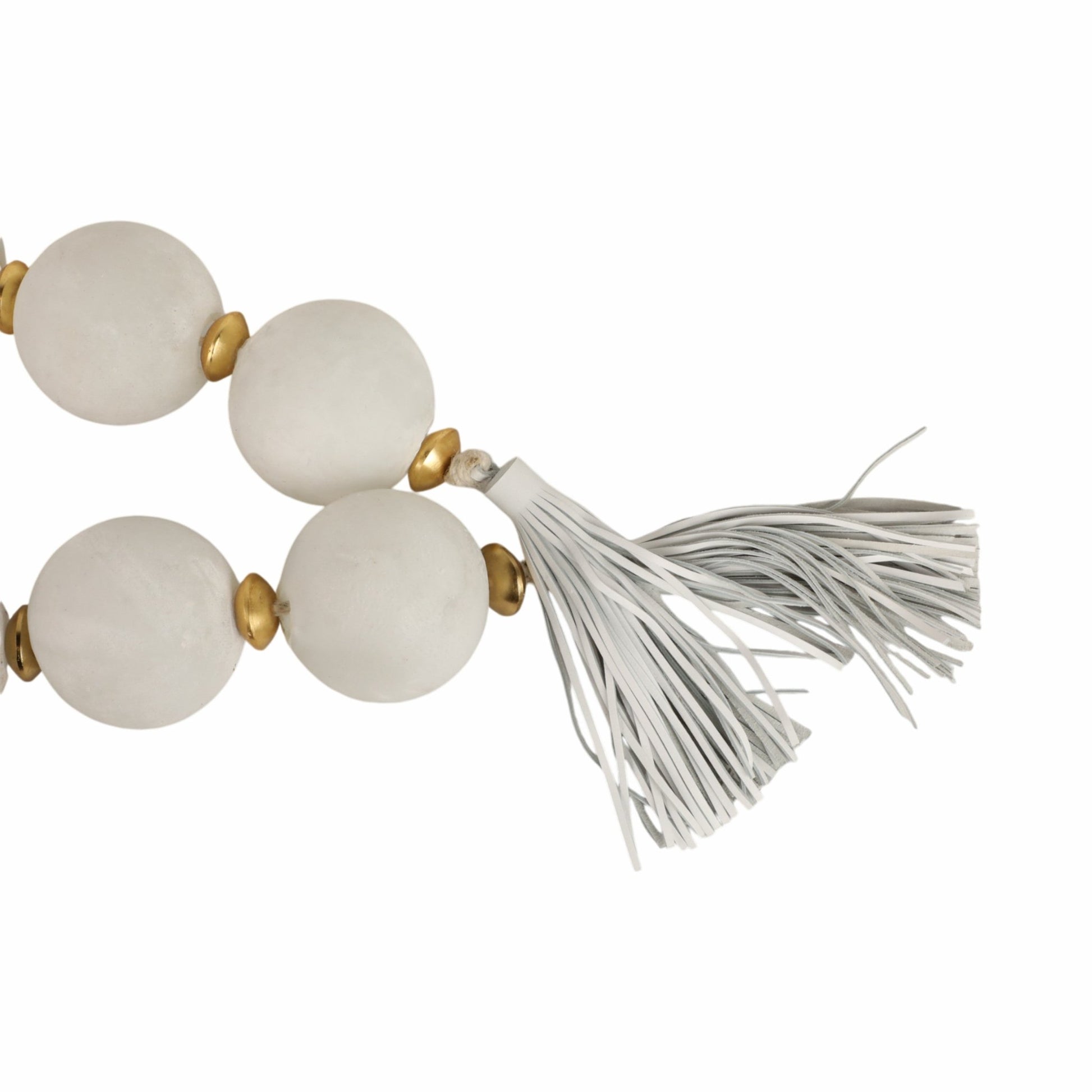 56'' Camas White Glass Garland W Lthr Tassel Table Decors| Sagebrook Home