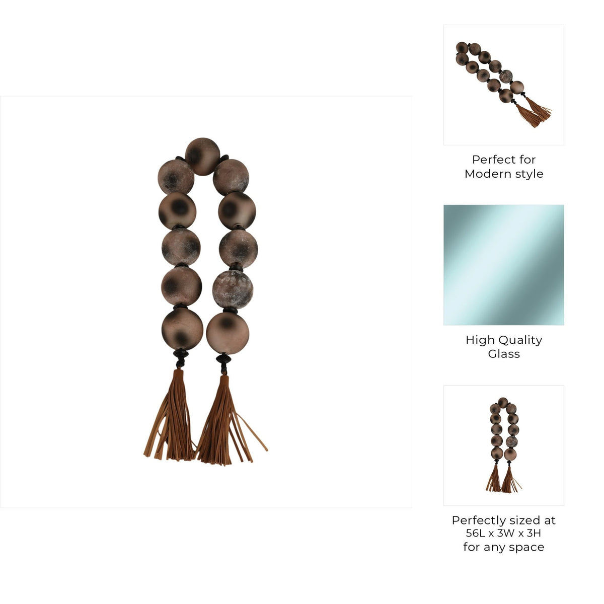56'' Pasco Brown Glass Garland w Lthr Tassel Table Decors| Sagebrook Home