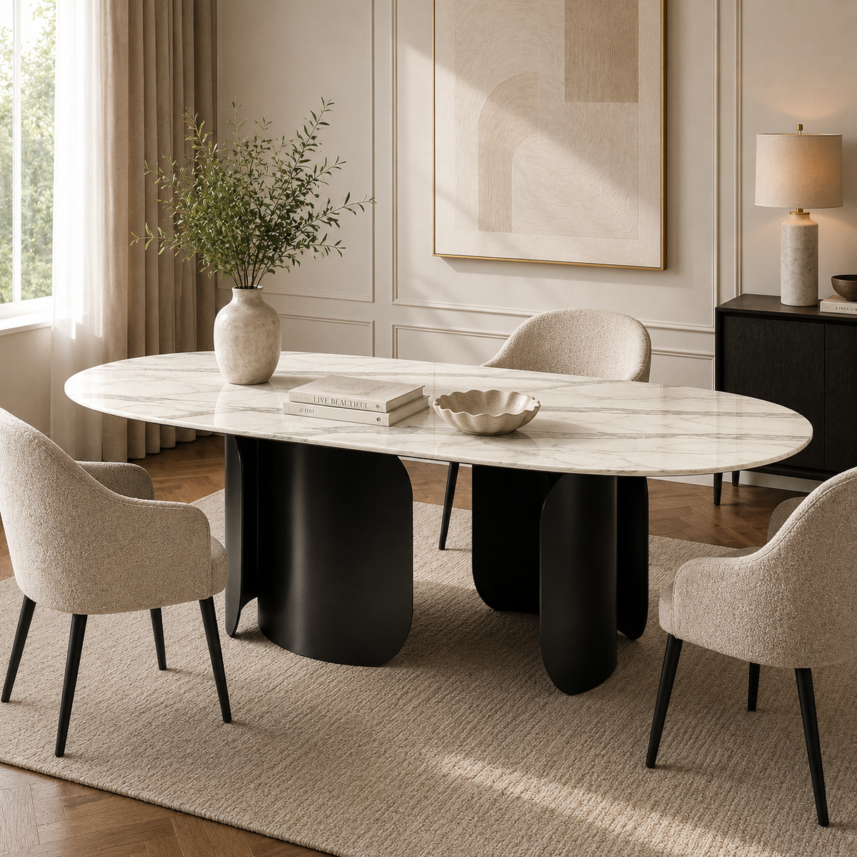 Twirl White Black Dining Table-300 Cm