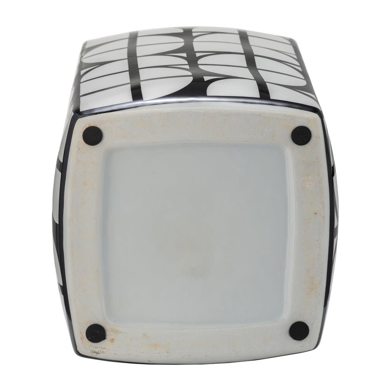 CER, 18H SQUARE JAR W/ LID, BLACK/WHITE