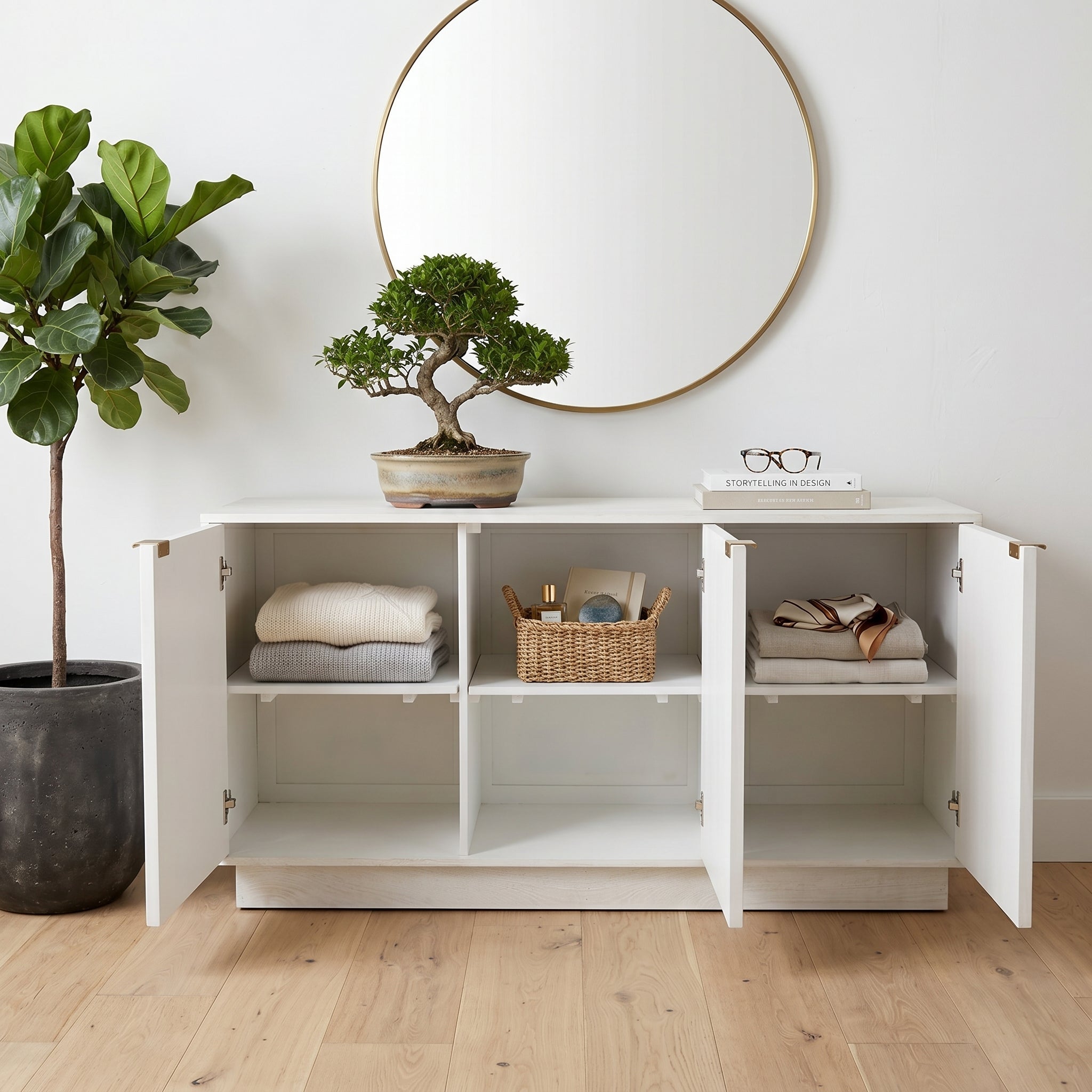 57x29" 3-door Herringbone Bone Inlay Cabinet, Ivor Cabinets & Chests| Sagebrook Home