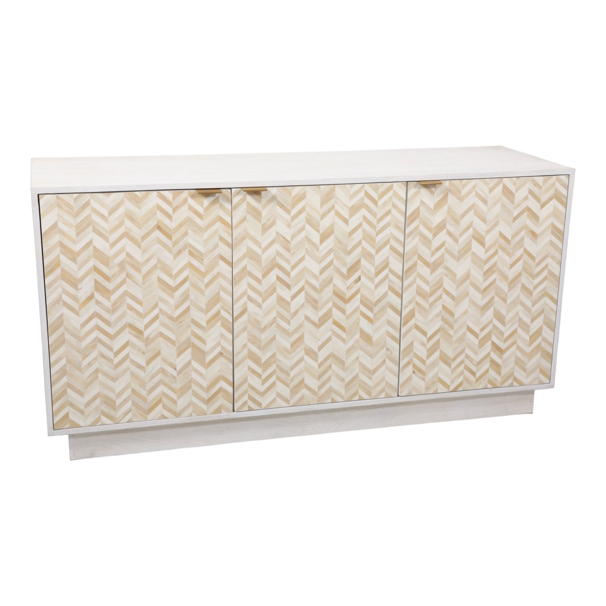 57x29" 3-door Herringbone Bone Inlay Cabinet, Ivor Cabinets & Chests| Sagebrook Home