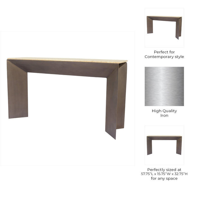 58" Besancon Metal And Travertine Console Table - Al Rugaib Furniture